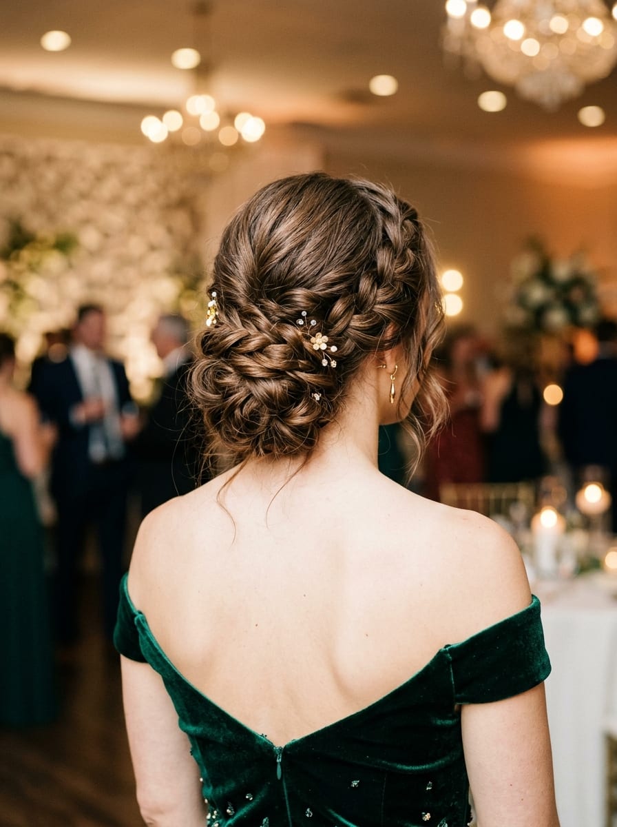 Tiefer geflochtener Updo - Hochsteckfrisur für lange Haare